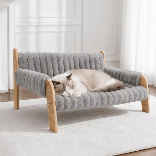 Vista 9 de Jiupety Sofá elevado para gatos de interior Sofá de madera para gatos para Gris