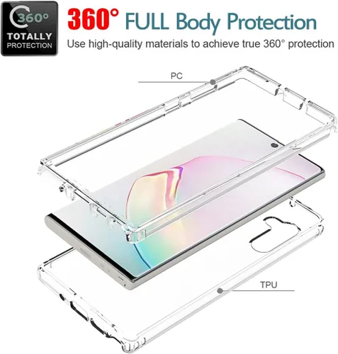 Vista 3 de Funda para Galaxy Note 10, SM-N970U con protector de pantalla de vidrio templado, suave 360 cuerpo completo a prueba de golpes híbrido parachoques