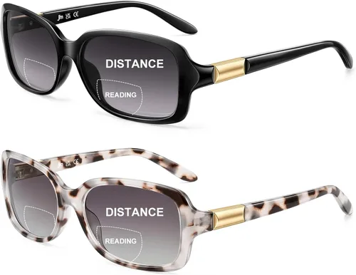 Vista 9 de JM Gafas de Lectura Bifocales Clásicas Rectangulares Elegantes Gafas de Sol Lectoras para Mujeres Todo Negro +1.25
