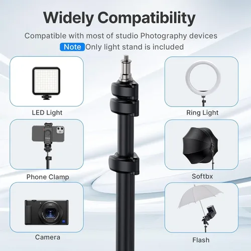 Vista 4 de ULANZI Soporte de luz de aluminio negro, trípode extensible de 6.32 pies para luces estroboscópicas, cámaras web, cámaras y cajas de luz blandas