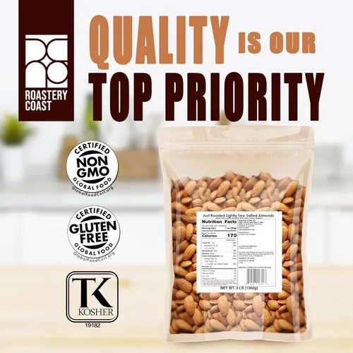 Vista 3 de Roastery Coast - Almendras recién asadas 3 libras de nueces diarias a granel Snack Keto Ligeramente salado Proteína vegetal Corazón