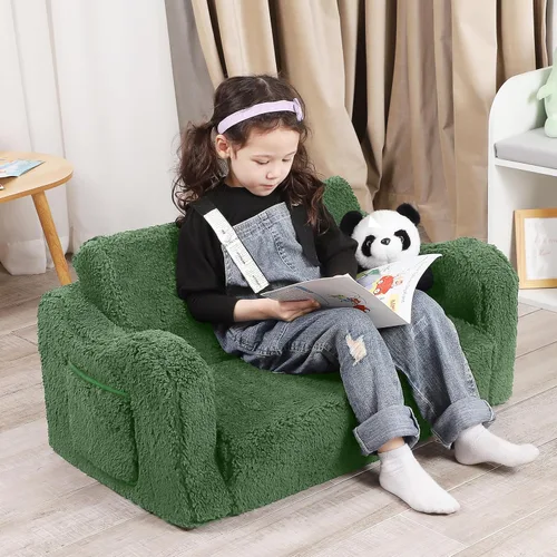 Vista 23 de MOMCAYWEX - Sofá para niños, 2 en 1, plegable, piel de melocotón, color azul