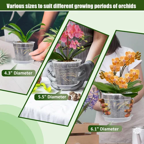 Vista 7 de Maceta de orquídeas, 6 paquetes de macetas de orquídeas de 5.5 pulgadas con agujeros, macetas de orquídeas para trasplantar, maceta de plástico