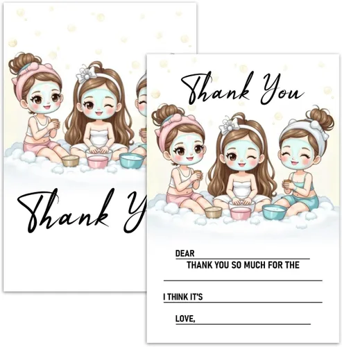 Vista 13 de Tarjetas de agradecimiento en blanco para decoración de fiestas de cumpleaños, notas de agradecimiento para niños o niñas, 20 tarjetas con 20 sobres
