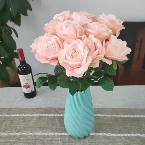 Vista 7 de ATFL Rosas Rubor, 12 Piezas de Rosas Rosa Pálido, Rosas Artificiales de Color Rosa Claro, Diámetro de la Flor 10 cm, Rosas Artificiales con Tallos