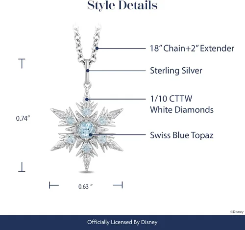 Vista 4 de Jewelili Encantado Disney Fine Jewelry - Colgante de plata de ley con diamante de 110 quilates y topacio azul suizo, Metal, diamante blanco