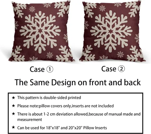 Vista 118 de Fundas de almohada decorativas de Navidad negras 40x40 cm con copos de nieve blancos de Navidad, juego de 2, temática rústica de invierno