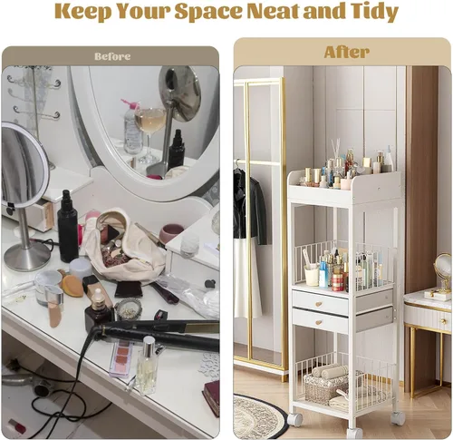 Vista 5 de Organizador de maquillaje, carrito de almacenamiento, organizador de cuidado de la piel con 2 cajones, organizador de maquillaje para cosméticos