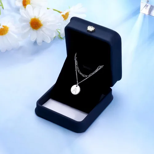 Vista 7 de Collares de plata de ley S925 con iniciales en capas para mujer, chapado en oro blanco de 18 quilates, collar de cadena de clip de plata de ley