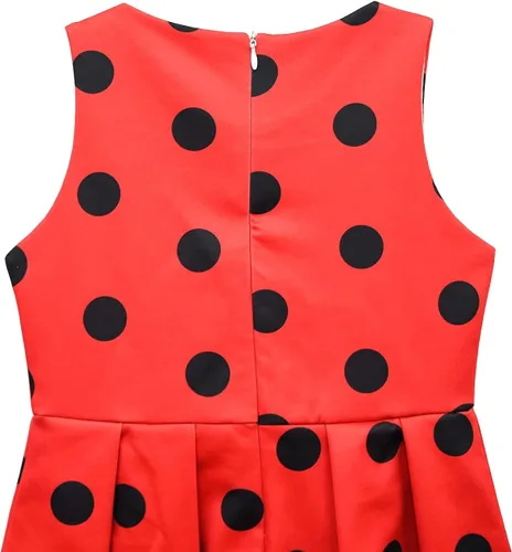 Vista 4 de Dressy Daisy Disfraces de mariquita, vestido elegante de lunares rojos y negros para niñas, Halloween, fiesta de cumpleaños, verano, uso casual