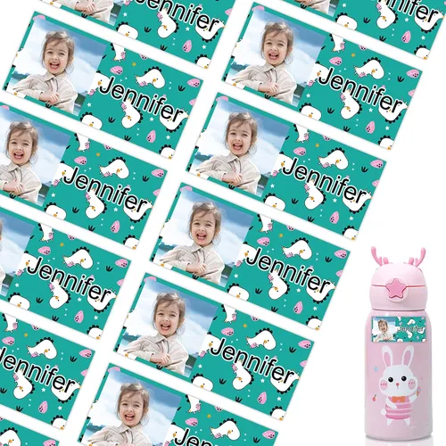 Vista 13 de 78 etiquetas personalizadas para niños con fotos impermeables, etiquetas de nombre personalizadas para suministros escolares, guardería, botellas