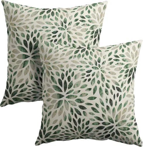 Vista 20 de Juego de 2 fundas de almohada de dalia rojo burdeos de 16 x 16 pulgadas, fundas de almohada geométricas rústicas de flores de algodón y lino