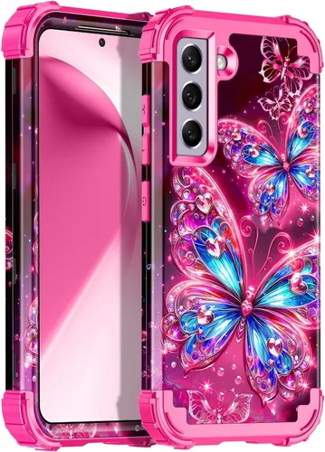 Vista 100 de Miqala Funda para Galaxy S21 FE 5G, brilla en la oscuridad, tres capas, resistente, protección a prueba de golpes, parachoques de plástico