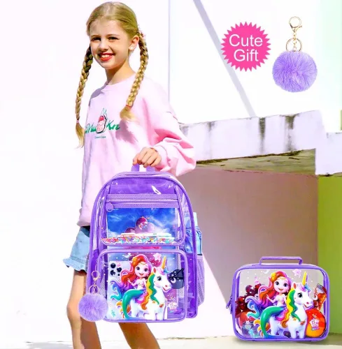Vista 9 de Mochila transparente, aprobada por el estadio, para niñas y niños, mochila transparente de PVC resistente para mujeres y hombres