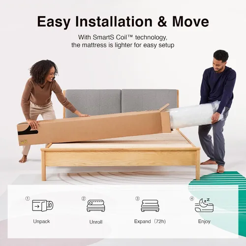 Vista 8 de Novilla Colchón individual, colchones de tamaño individual de 6 pulgadas en una caja con bobina Smarts™ para aliviar la presión, espuma de felpa