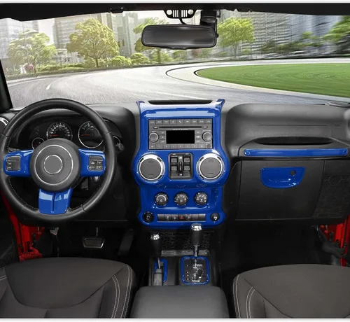 Vista 7 de RT-TCZ para Jeep JK Kit de Adornos Interiores Azul, Adorno de Panel de Tablero de Consola Central para Jeep Wrangler JK JKU 2011-2017 Accesorios