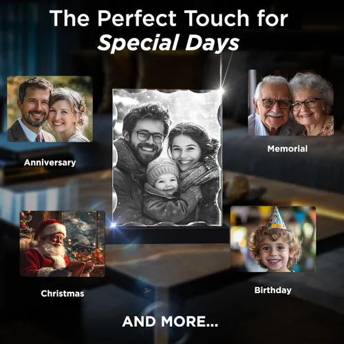 Vista 7 de CAPTUR3D Foto de cristal de alta calidad con base de luz LED, regalos conmemorativos personalizados para mamá, papá, esposa, hombres, seres
