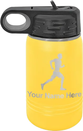 Vista 52 de LaserGram Botella de agua personalizada, Running Man, acero inoxidable de doble pared aislada al vacío con popote superior, regalo grabado