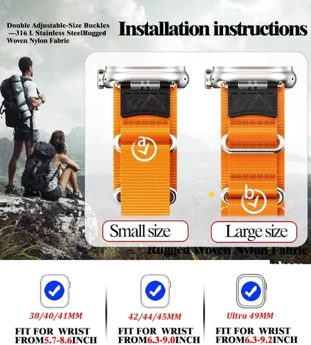 Vista 4 de Correa deportiva de nailon compatible con Apple Watch Band Ultra (1.732 pulgadas) Series 7/8 (1.772 pulgadas/1.614 pulgadas), Series 6/5/4/SE