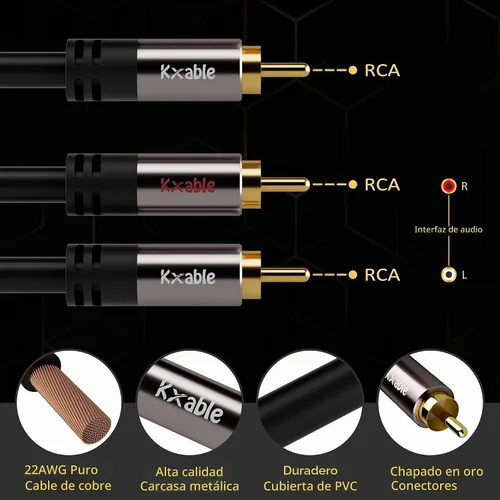 Vista 3 de Cable RCA Y de 25 pies, 1 RCA macho a 2 RCA macho adaptador divisor macho