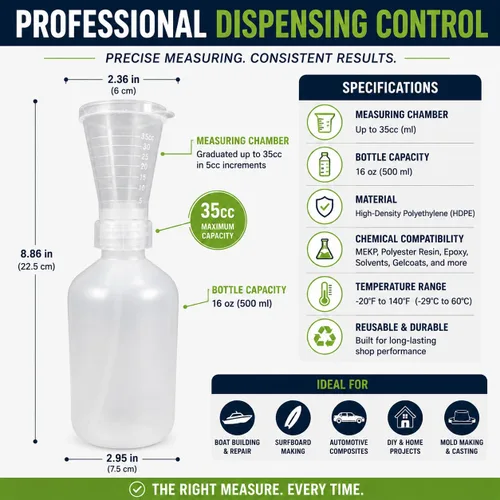 Vista 6 de Botella de dispensación de volumen ajustable MEK Peróxido 16 onzas (500 ml)