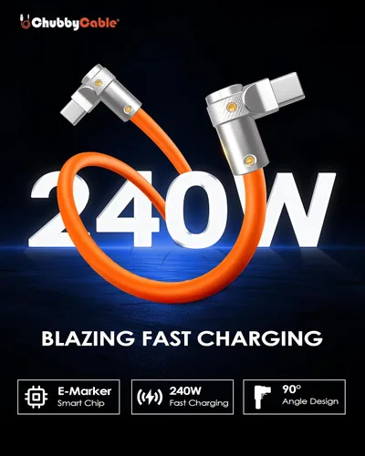 Vista 2 de chubbycable FlexElbow - Cable de carga rápida de 90 grados y 240 W, cable USB C en ángulo recto, cable de carga de silicona compatible con iPhone