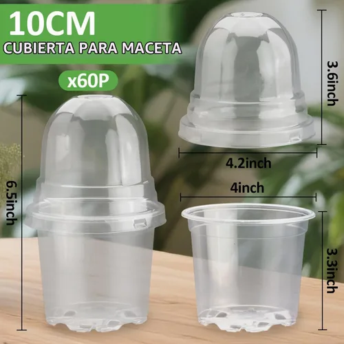 Vista 5 de RooTrimmer - Juego de 60 macetas transparentes para guardería con cúpulas de humedad, macetas de plástico de 4 pulgadas con agujeros de drenaje