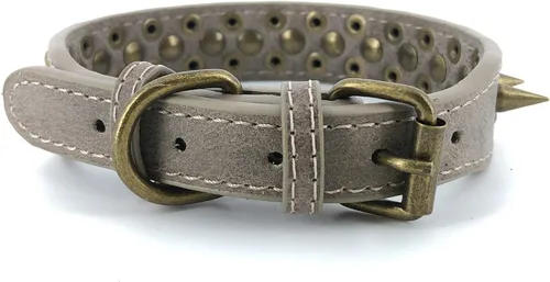 Vista 2 de Collar de perro con pinchos, de piel sintética, antimordeduras, collar gótico punk ajustable y resistente para perros pequeños, medianos y grandes