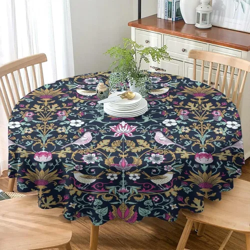 Vista 3 de Mantel Floral Retro de Pájaros, Diseño Original Bohemio William Morris Estampado Cubierta de Mesa para Hogar Picnic Fiesta Comedor Cocina William