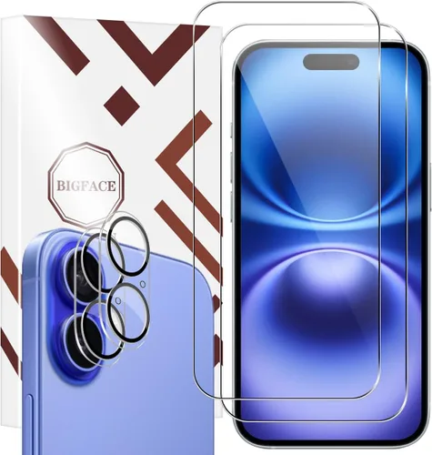 Vista 10 de BIGFACE Protector de pantalla para iPhone 11 + protectores de lente de cámara, [2 + 2 unidades] Vidrio templado transparente HD de alta calidad