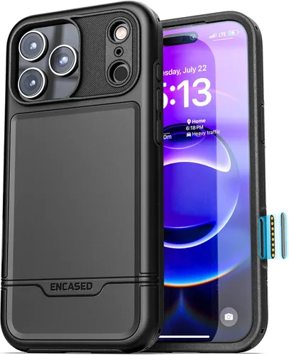Vista 12 de ENCASED Funda a prueba de golpes compatible con iPhone 14, funda ultra protectora resistente para teléfono, serie Rebel (negro)
