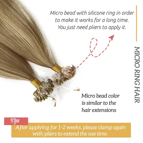 Vista 5 de Extensiones de cabello Microlink con reflejos, cabello humano lacio de 14 pulgadas, rubio caramelo resaltado, 50G/50S
