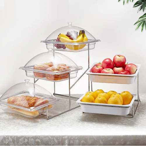 Vista 6 de Mlaea Bandeja blanca para alimentos con estante desmontable de acero inoxidable, soporte de frutas de gran capacidad para banquetes y bufé
