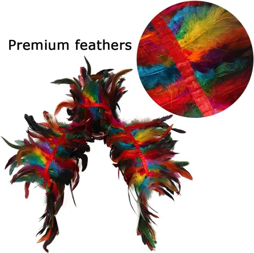 Vista 6 de Arnés de plumas para mujer, chal punk, victoriano, real, natural, de plumas, chal de carnaval, disfraz de baile gótico