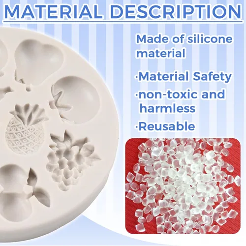 Vista 5 de Moldes de silicona para frutas de 10 formas para decoración de pasteles de fondant, tomate, cereza, fresa, melocotón, plátano, uvas, piña, pera