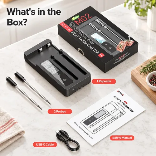 Vista 8 de Smart Wireless Meat Thermometer, 2 Wireless Probes, App Alerts, 360FT
