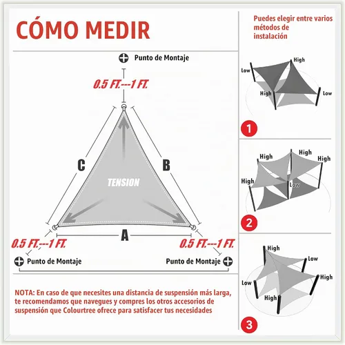 Vista 6 de ColourTree Toldo Vela Triangular de Sombra Solar de 8' x 8' x 8' Beige CTSLT8 - Tela de Malla de Toldo con Bloqueo UV UPF50 - Uso Comercial