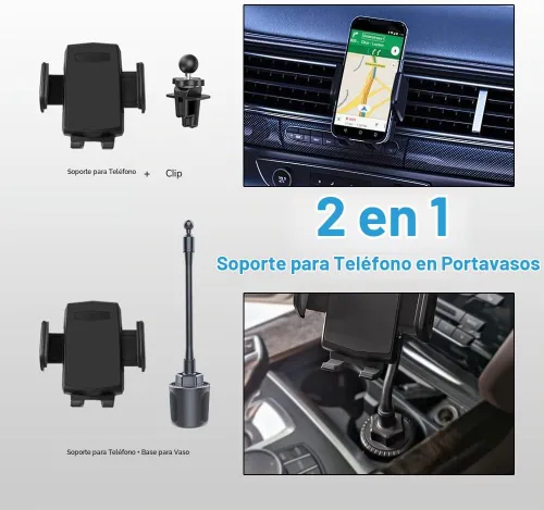 Vista 2 de Soporte para teléfono 2 en 1, soporte universal de cuello de cisne ajustable, rotación 360, liberación de un botón, se adapta a teléfonos de 4 a 7