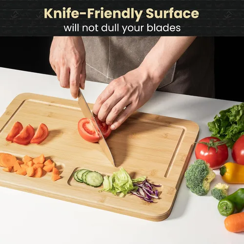 Vista 5 de Heimlove Tabla de Cortar de Bambú Extra Grande, Tablas de Cortar de 17" x 11" para Cocina Tablas de Charcutería con Ranura para Jugo y Asas, Tabla