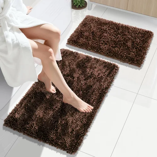 Vista 43 de Yimobra Juego de 2 alfombras de baño, alfombra de baño suave y absorbente y alfombra de inodoro en forma de U con respaldo antideslizante, alfombras