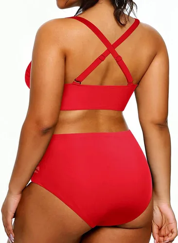 Vista 2 de Yonique Traje de baño de dos piezas para mujer, de talle alto, con control de abdomen