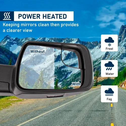 Vista 4 de Para Dodge Ram 2018-2021 - Espejo de puerta con cubierta cromada, plegable eléctrico con luz de señal de giro de memoria, luz de charco, vidrio