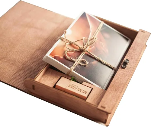 Vista 9 de Caja de fotos de boda para impresiones, caja de memoria de madera para fotos y unidad flash USB 3.0 (opcional), caja de regalo personalizada