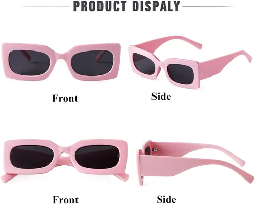 Vista 6 de JUDOO Gafas de sol rectangulares retro para mujer lentes ovaladas marco cuadrado rosa con protección UV400