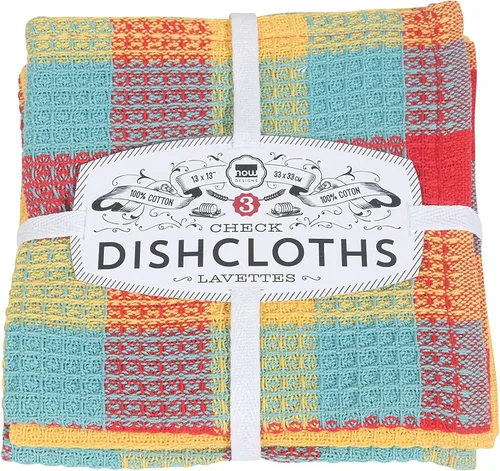 Vista 4 de Now Designs Juego de 3 paños de cocina a cuadros Indigo