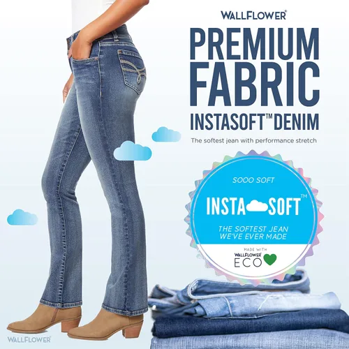 Vista 6 de WallFlower Jeans ultra delgados para mujer, corte de bota, tiro medio, Insta Soft Juniors Jeans