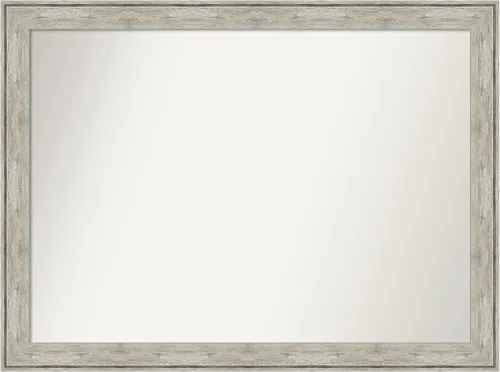 Vista 199 de Amanti Art Espejo de baño plateado para sobre el fregadero, 28 x 37 pulgadas, elegante espejo rectangular de peltre cepillado, marco de madera