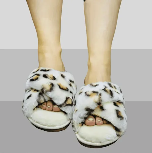 Vista 6 de Crazy Lady Women's Fuzzy Fluffy House Slippers Cute Plush Memory Foam Shoes Cross Band Indoor Outdoor Open Toe Sandals