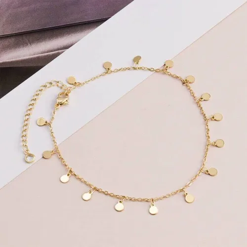 Vista 6 de Tobilleras de oro para mujer, chapadas en oro de 14 quilates, hechas a mano, delicadas capas de corazón, tobillera para mujer, impermeable, cuentas