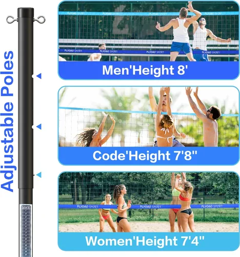 Vista 3 de Red de voleibol para patio trasero, juego de red de voleibol profesional portátil al aire libre resistente con postes de aluminio ajustables, diseño